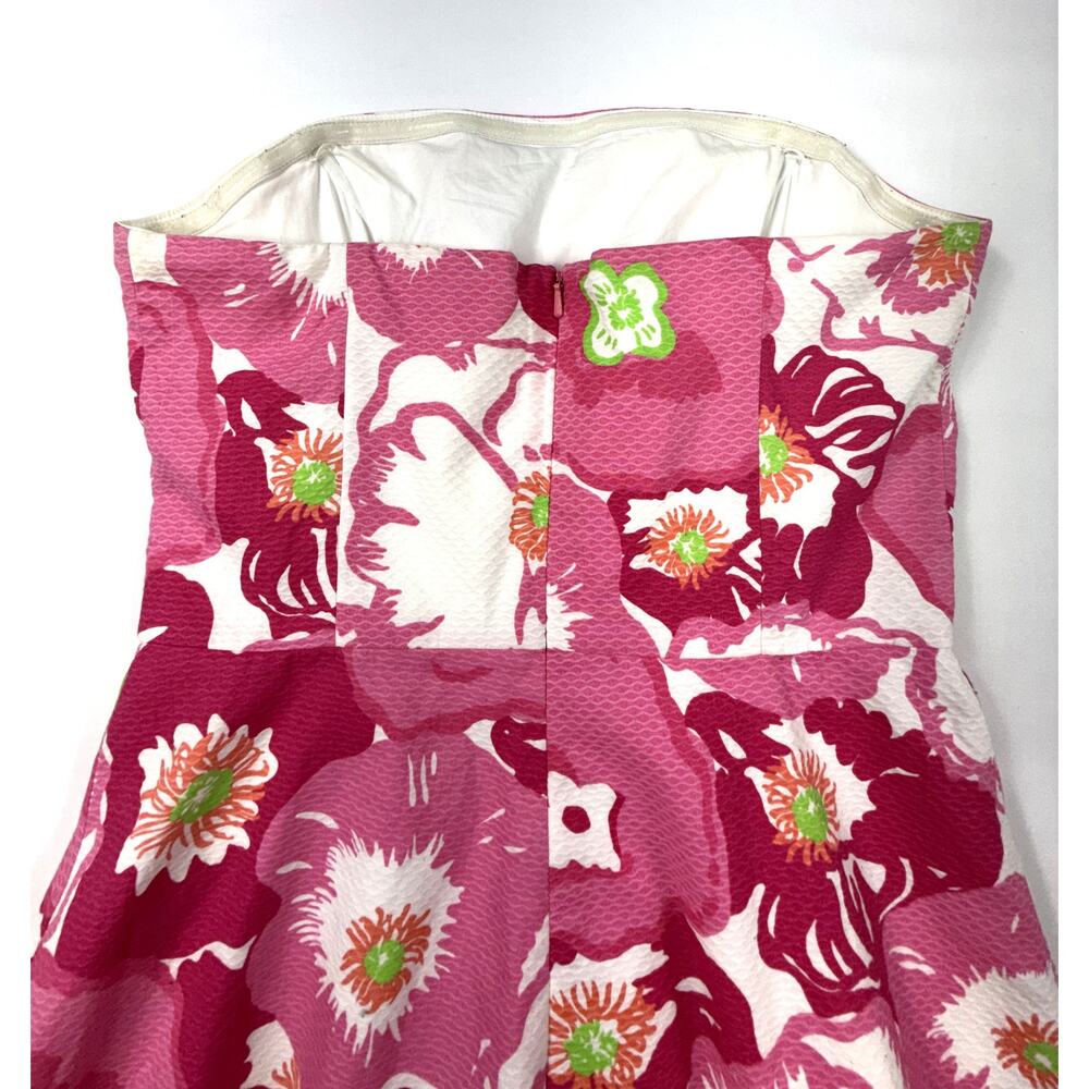 Lilly Pulitzer hotty pink cherry bloom begonias strapless pleated dress Sz 4 - Picture 11 of 16